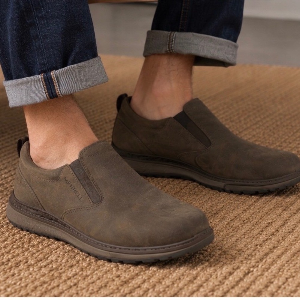 Merrell World Legend 2 Moc Brown Leather Slip On Loafers Mens size 15